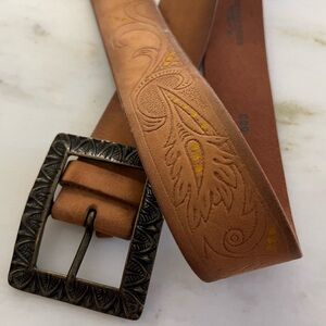 GUIDO ANGELONI HANDMADE IN ITALY BROWN LEATHER TOOLED WESTERN BELT WOMEN'S LARGE